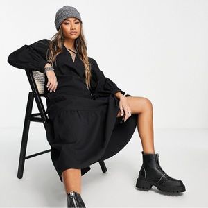 Topshop | Textured Poplin Chuck On Dress in Black | Size 2
